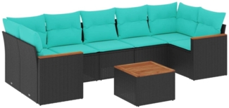 vidaXL 8-teiliges Gartensofa-Set mit Kissen, schwarzes Polyrattan 3225812