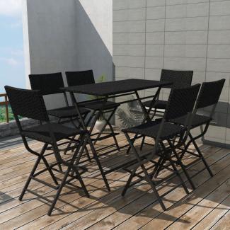 7-tlg. Garten-Essgruppe Klappbar Stahl Poly Rattan Schwarz