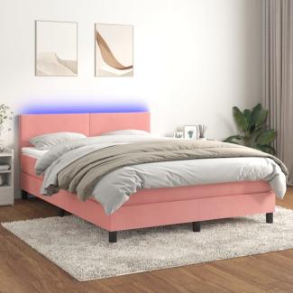 vidaXL Boxspringbett mit Matratze & LED Rosa 140x190 cm Samt 3134284