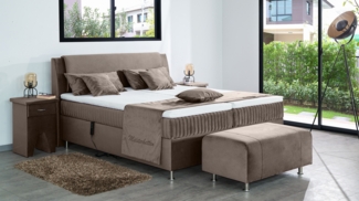 Meisterbetten Boxspringbett Mari 100x200 in VS-Sand, Matratzenbezug Mask, Ergoflex-Topper