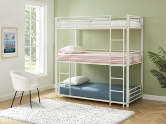 Vente-unique - Etagenbett - 3 Personen - 3 x 90 x 190 cm - Metall - Weiß + Matratze - ELOUAN III