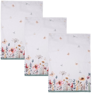 Clayre & Eef Geschirrtuch Flowerbomb, (Set, 3-tlg, 3-teilig), Geschirrtücher (3 Stück), ca. 50x70 cm Baumwolle