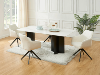 Vente-unique - Esstisch - 8 Personen - Keramik & MDF - Marmor-Optik Weiß & Schwarz - SINAN