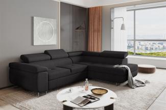 Couchgarnitur JADE Stoff Schwarz mit Schlaffunktion Ottomane Rechts