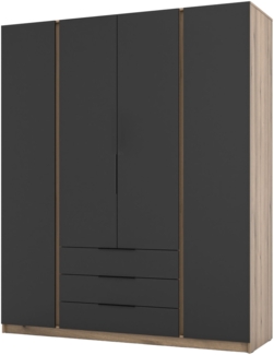 Selsey 'Kaja' Kleiderschrank 4-türig mit 3 Schubladen, schwarz/Eiche, ca. 239 x 200 x 62 cm