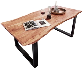 Esstisch Tisch natürliche Baumkante Akazie massiv Kufengestell natur 140x80 schwarz QUINN 523572