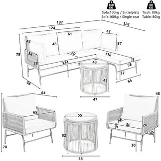 Celya Gartenlounge-Set Gartenmöbel-Set für 5-6 personen, mit Tische, Gewebtes Seil, (Gartenmöbel aus gewebtem Seil für den Außenbereich, Zwei Sessel, zwei 2-Sitzer-Sofas und zwei Tische), Mit Eisenrahmen und beigem Seil