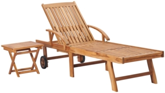 vidaXL Sonnenliege mit Tisch und Auflage Massivholz Teak 3063032
