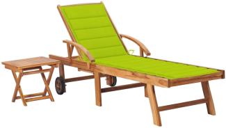 vidaXL Sonnenliege mit Tisch und Auflage Massivholz Teak 3063032