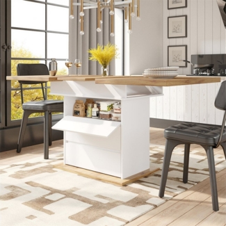 MODFU Esstisch Multifunktionaler Ausziehtisch (Ausziehbarer Teleskoptisch mit Soft-Close-Tür, Stauraum & Erweiterungsplatte, 1-St)