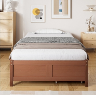 MODFU Stauraumbett Flachbetten Holzbett (mit Schubladen auf Rollen, Massivholz Kiefer MDF Bettgestell, 90x200 cm), ohne Matratze