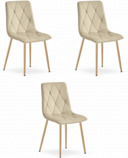 Valora TYRA Stuhl, hellbeiger Samt, holzfarbene Beine (3 Stück)