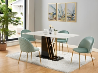 Vente-unique - Stuhl 6er-Set - Samt & goldfarbenes Metall - Grün - MELBOURNE