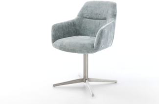 Drehstuhl Pejo-Flex Chenille Pastellblau Fußkreuz Edelstahl 360° drehbar Taschenfederkern