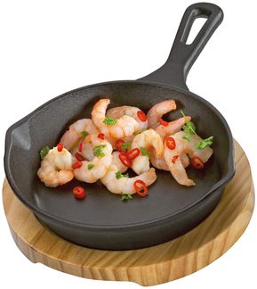 Küchenprofi BBQ Servierpfanne mit Stielgriff und Holzbrett, Eisen schwarz, 26 x 18 x 6 cm