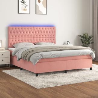 vidaXL Boxspringbett mit Matratze & LED Rosa 160x200 cm Samt