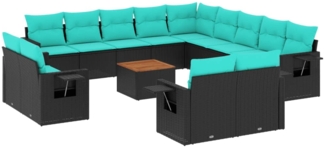 vidaXL 14-teiliges Gartensofa-Set mit Kissen, schwarzes Polyrattan 3224839