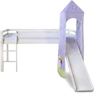 Hochbett mit Rutsche und Turm, Holz weiß, 90x200 cm