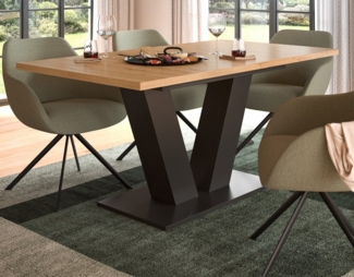Inn. Furn Esstisch Home-X (Küchentisch in Artisan Eiche und grau, ausziehbar 150 - 190 cm), mit V-Gestell, bis 8 Personen