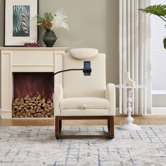 STILVORA Schaukelsessel mit Handyhalter&Kopfstütze,Schaukelsessel Relaxsessel mit Seitentasche (mit Cordbezug & Fußstütze, hoher Rücken mit Kopfstütze, Handyhalter & Tasche)