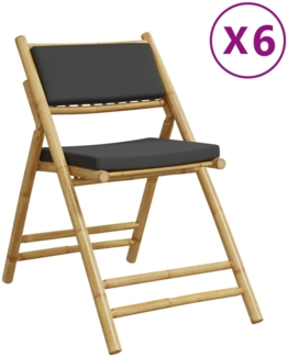 vidaXL Bistrostühle 6 Stk. Klappbar mit Dunkelgrauen Kissen Bambus 3208926