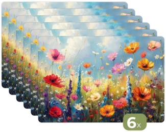 MuchoWow Platzset Blumen - Natur - Botanik - Kunst, (6-St), Platzsets, Tischset, Abwaschbar, Tischsets, Platzdeckchen