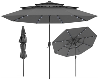 COSTWAY Sonnenschirm, Ø297cm Balkonschirm mit 32 LED, 3-stöckiger Oberteil