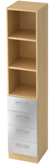 bümö office Aktenschrank Regal mit Schubladen, Büroschrank schmal aus FSC-Holz, 40cm breit in Ahorn/Silber - Aktenregal & Schubladenschrank mit Relinggriffen, Büro Möbel Schrank System, 7600-3-S-RE