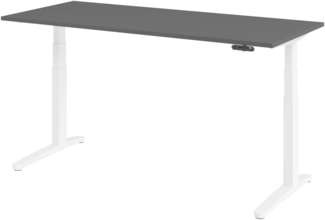 bümö elektrisch höhenverstellbarer Schreibtisch 180x80 cm mit Memory-Steuerung - Design Schreibtisch höhenverstellbar elektrisch, elektrischer Schreibtisch graphit, Gestell weiß, XBHM-19-G-WW