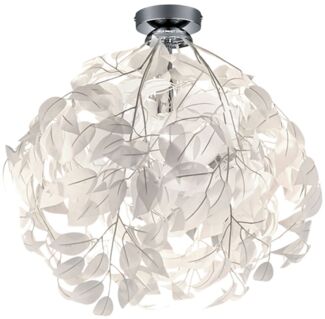 Deckenleuchte, Metall, Blätter-Design, Chrom, weiß, H 58 cm