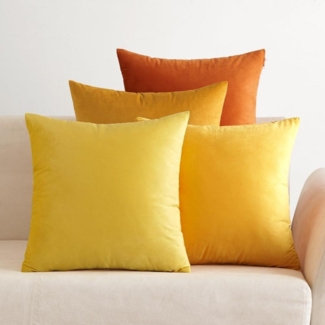 Samt Kissenbezug 45x45 cm Orange 4er Set Wohnzimmer Schlafzimmer Büro
