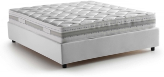 Dmora Doppelbett Alaksir, Bettkasten aus Stoff, Öffnung vorne, inklusive Matratze 140x200 cm, 100 % Made in Italy, Weiß