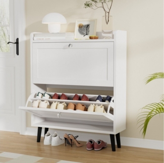 VOWNER Schuhschrank mit 2 Klappen, Schuhregal Schuhkipper Schmal