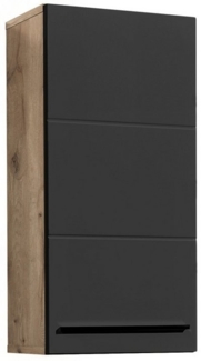 PREISBRECHER Hängeschrank Vista 1 Tür, 1 Boden, schwarz matt / viking oak Dekor - 34x70x23cm (BxHxT)