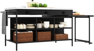 Merax Kitchen Islands, Extendable Faux Marble Top Industrial with 3-Drawer, Multifunktionales Küchen- und Esszimmer-Möbel, Kücheninsel Küchenregal Küchewagen Sideboard, MDF Arbeitsplatte Küche Regal
