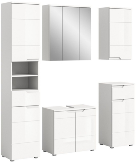 INOSIGN Badmöbel-Set CAPRI, 5-teilig, mit eingefasster Griffmulde, bestehend aus:, Hochschrank, WBU, Spiegelschrank, Unterschrank und Hängeschrank