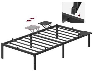 VASAGLE Doppelbettgestell, Bettrahmen, Bettgestell aus Metall, mit Aufbewahrungsregalen, Gästebett, passend für 90 x 200 cm Matratze