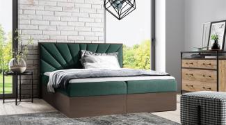 Boxspringbett Bett DAIMON 140x200 cm Dunkel Eiche Stoff Grün inkl. Bettkasten