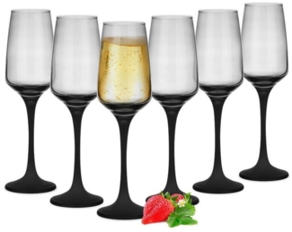 6 Sektgläser 210ml mit schwarzem Stiel Champagner Sektkelche Sektglas Proseccogläser Prosecco