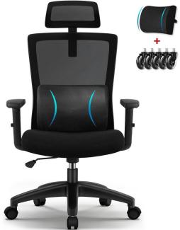 Hiazurm Bürostuhl Bürostuhl, Ergonomischer Schreibtischstuhl, Drehstuhl, Chefsessel (Verstellbare Armlehne,leise Rolle,Bis 155 kg belastbar, Atmungsaktiv,Sitzhöhe Einstellung,Wippfunktion 90°-135), Verlängerte und Verbreiterte Rückenlehne, Schwarz