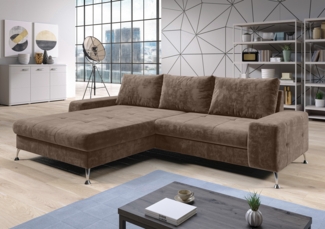 AX LIVING Eckschlafcouch mit Bettkasten Artemia 275 cm Hellbraun Samt L