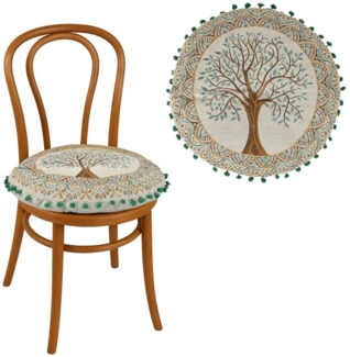 Marrakesch Orient & Mediterran Interior Stuhlkissen 4er Set Rundes Stuhlkissen Guansha Braun Baum des Lebens Ø40x6 cm, Handarbeit