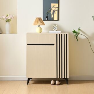 Schuhschrank aus MDF mit 2 Türen & Schublade, 75x35x90 cm, Holzfarben