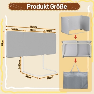 Clanmacy Bettschutzgitter Bettschutzgitter 120cm Grau Faltbar Höhenverstellbar Tasche (1 St)