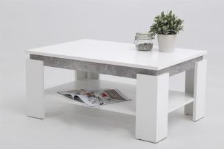 Couchtisch TIMO 2- 90x60 cm mit Ablageboden Weiss / Beton