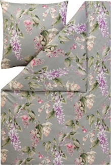 Estella Interlock Jersey Bettwäsche Kalea 6952-16 Blumen Grau 135x200