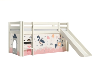 Kinderbett mit Rutsche Karolina Massivholz Weiß Textilset Sophie