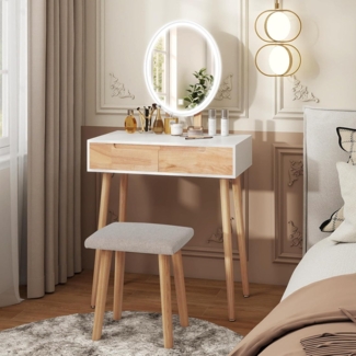 Schminktisch LED-Beleuchtung Stuhl Spiegel 2 Schubladen Helligkeit Make Up