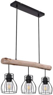 Hängeleuchte, Balken natur, Gitter schwarz, L 60 cm, MINA