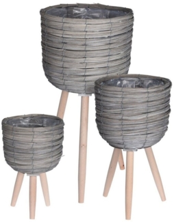 Spetebo Übertopf Rattan Blumenständer grau - 3er Set - Pflanztöpfe (Set, 3 St, Pflanzenständer in 3 Größen), Schicke Rattan Pflanzenständer im 3er Set